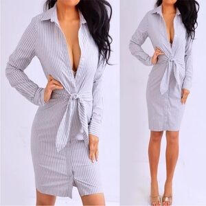 Calvin Klein Gray Striped Long Sleeve Mini Shirt Dress 2 S Small